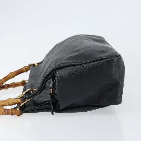 GUCCI Bamboo Hand Bag Leather Black Gold 000 1014 0575 Auth 149974 - Picture 4 of 16